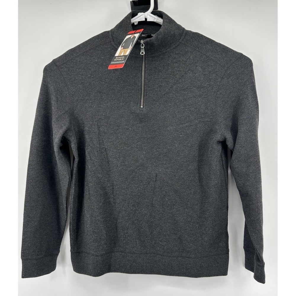Banana Republic Waffle Quarter Zip Pullover Long Sleeve Black Men's Medium NWT